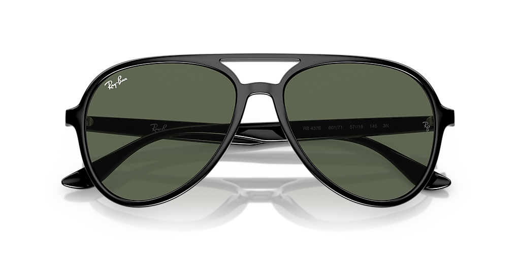 RAY-BAN RB4376 Black - Unisex Sunglasses, Dark Green Lens