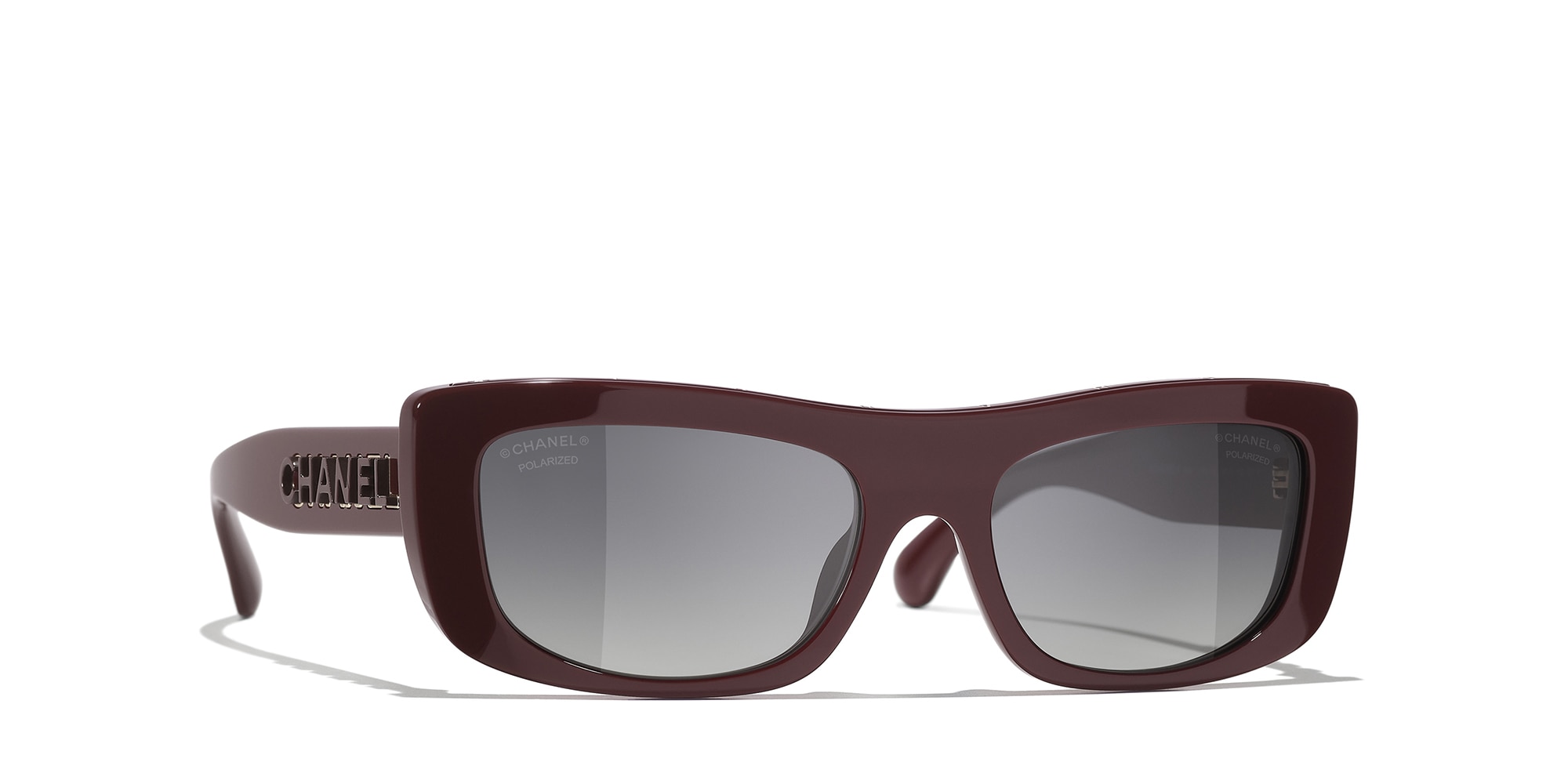 Chanel Woman Sunglass Rectangle Sunglasses CH5559 -  Frame color: Red Bordeaux, Lens color: Grey