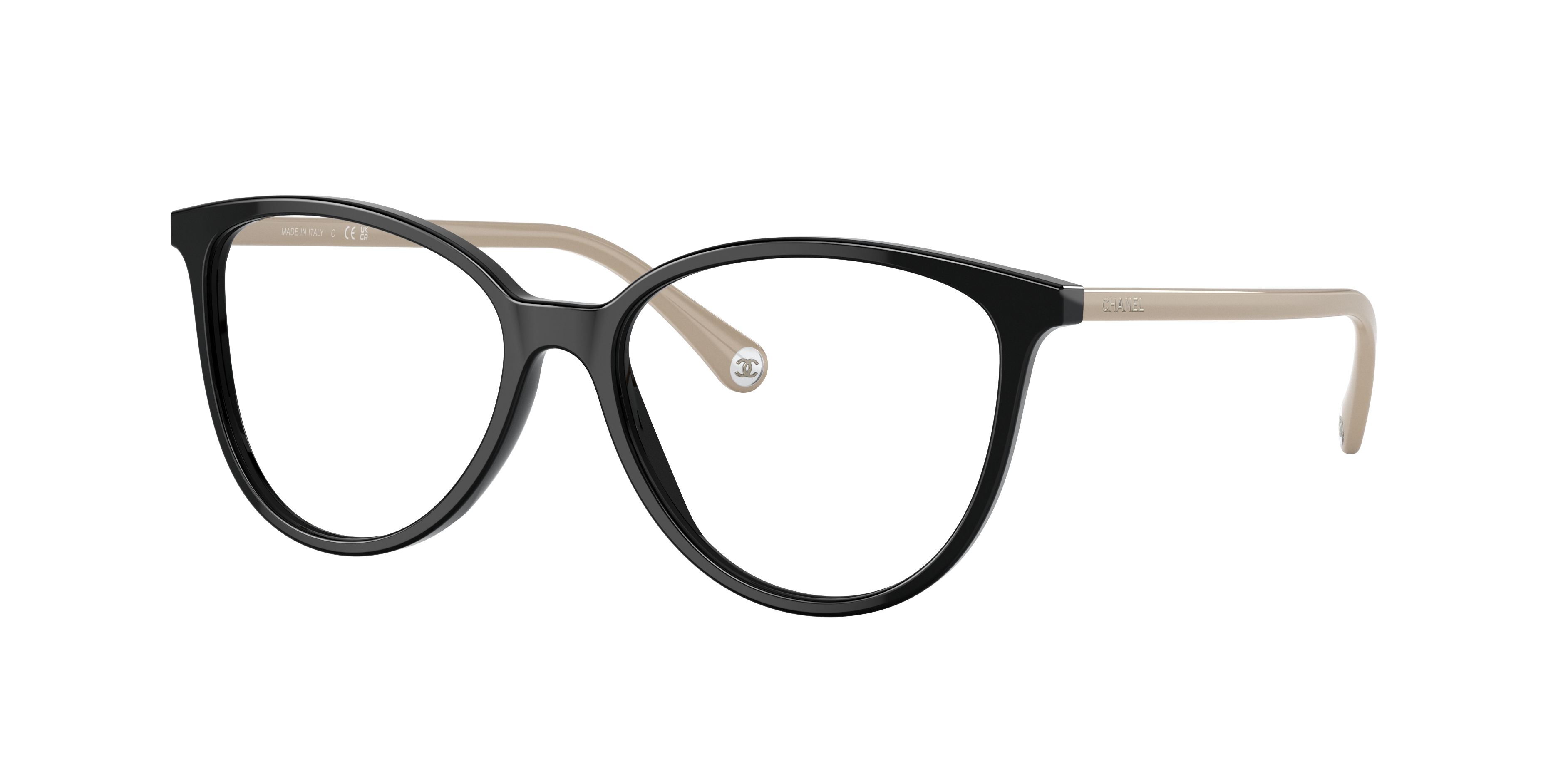 Chanel Woman Sunglass Butterfly Eyeglasses CH3446 -  Frame color: Black & Beige, Lens color: Demo Lens