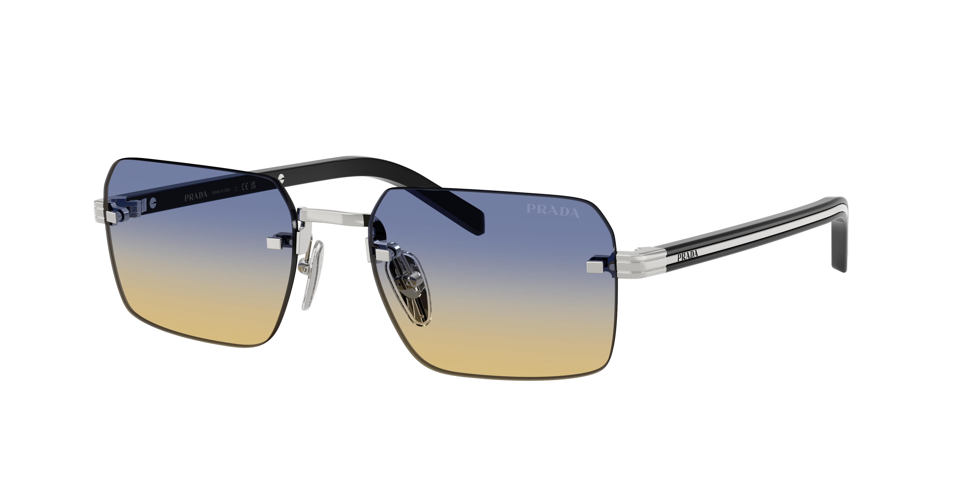 Prada Man Sunglass PR D55S -  Frame color: Silver, Lens color: Yellow/Dark Blue