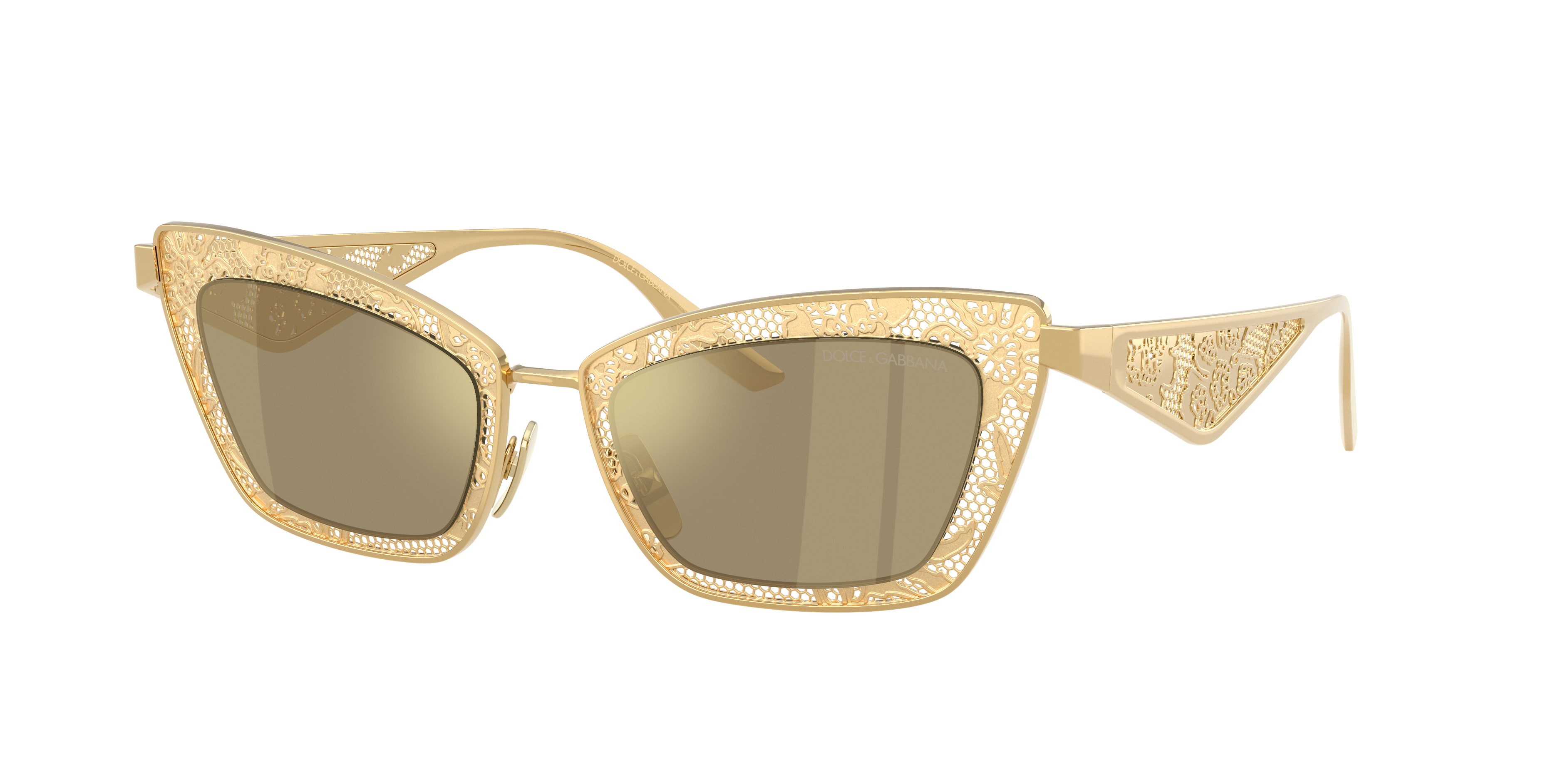 Dolce & Gabbana Dg2311 Lace Cat Eye Sunglasses In Mirror Real Yellow Gold