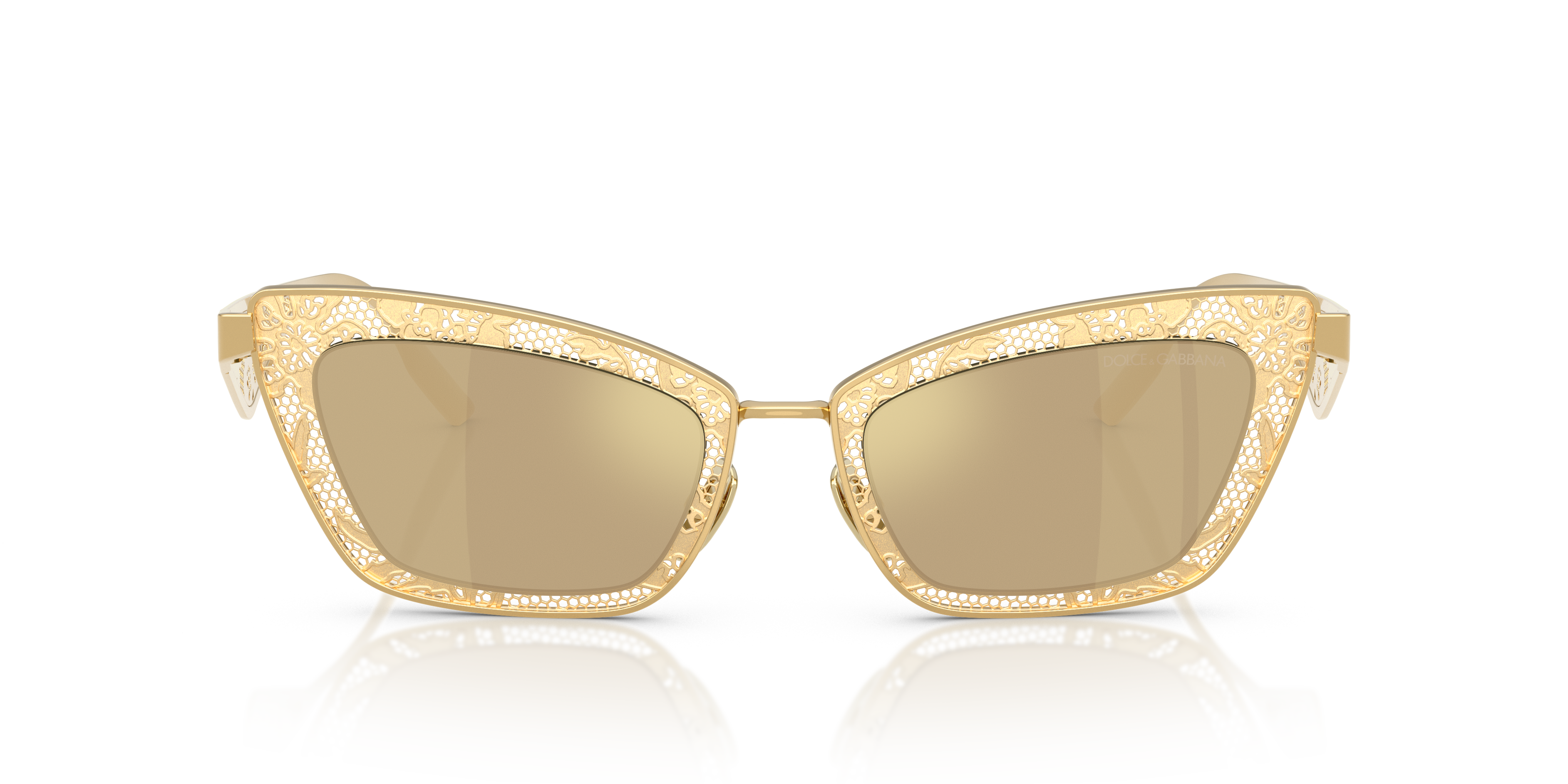 Dolce & Gabbana Dg2311 Lace Cat Eye Sunglasses In Mirror Real Yellow Gold