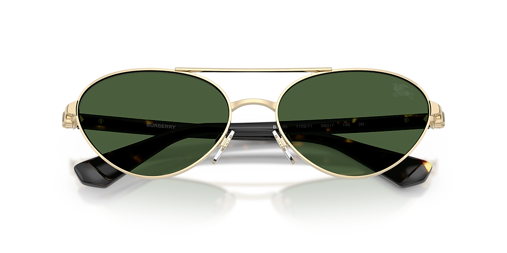 BURBERRY BE3165 Light Gold - Women Luxury Sunglasses, Dark Green Lens
