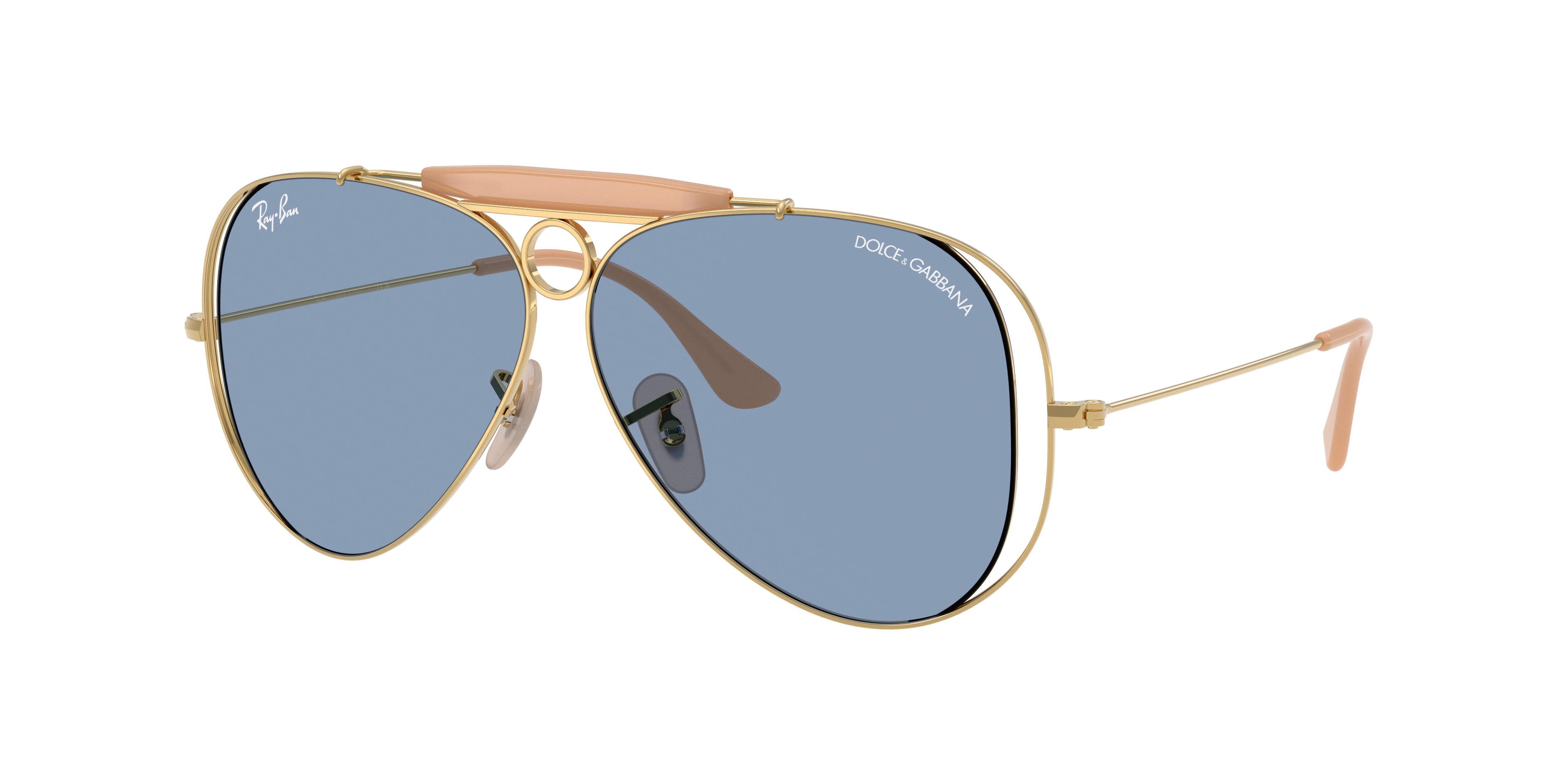 Ray-Ban Unisex Sunglass RB3138M The Shooter By Dolce&Gabbana -  Frame color: Arista Gold, Lens color: Light Blue