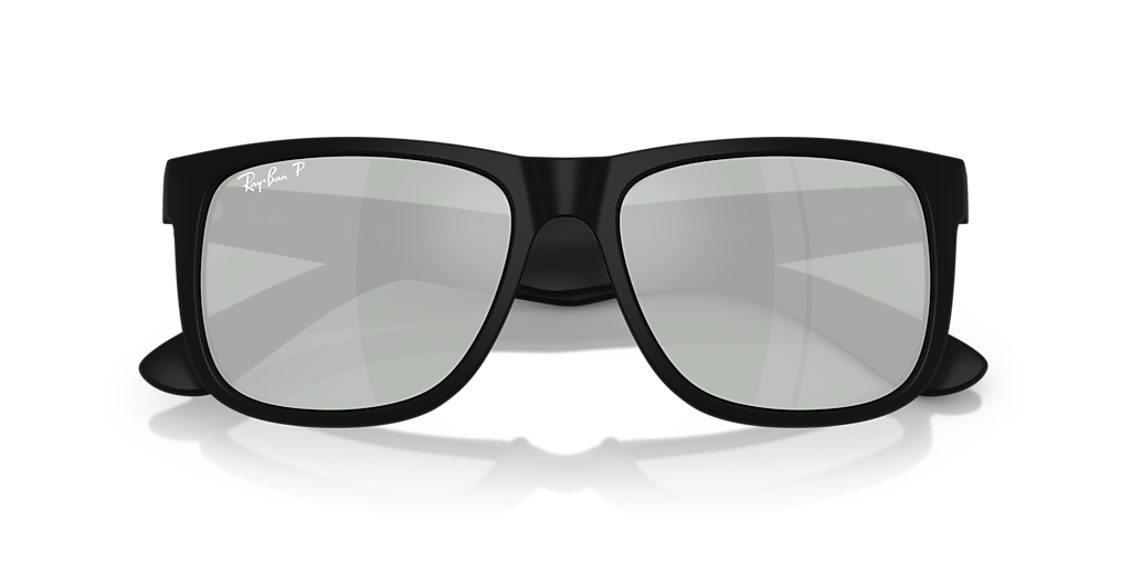 RAY-BAN RB4165 Justin Classic Rubber Black - Men Sunglasses, Green Mirror Silver Polarized Lens