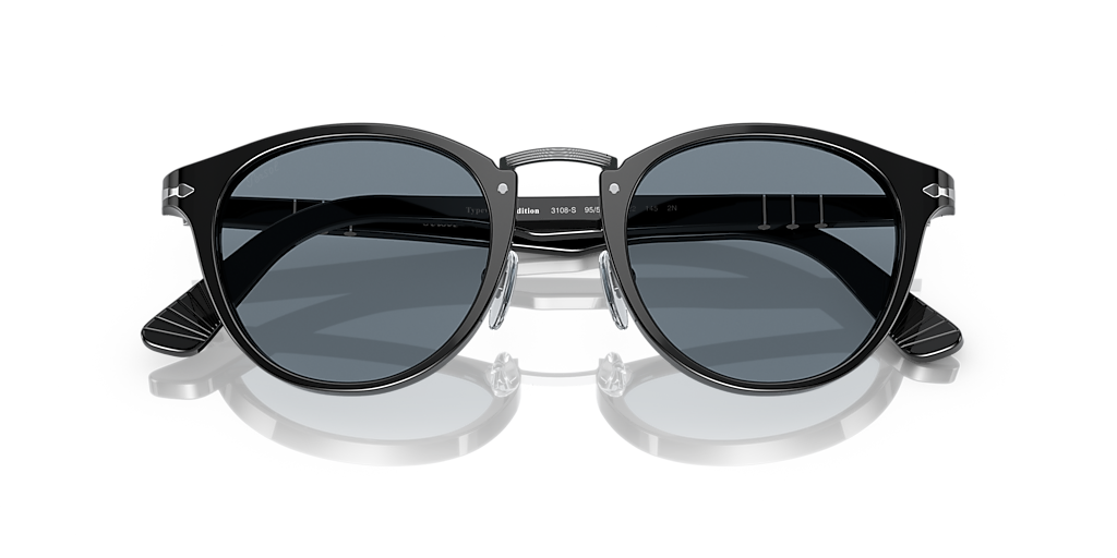 PERSOL PO3108S Black - Men Luxury Sunglasses, Light Blue Lens