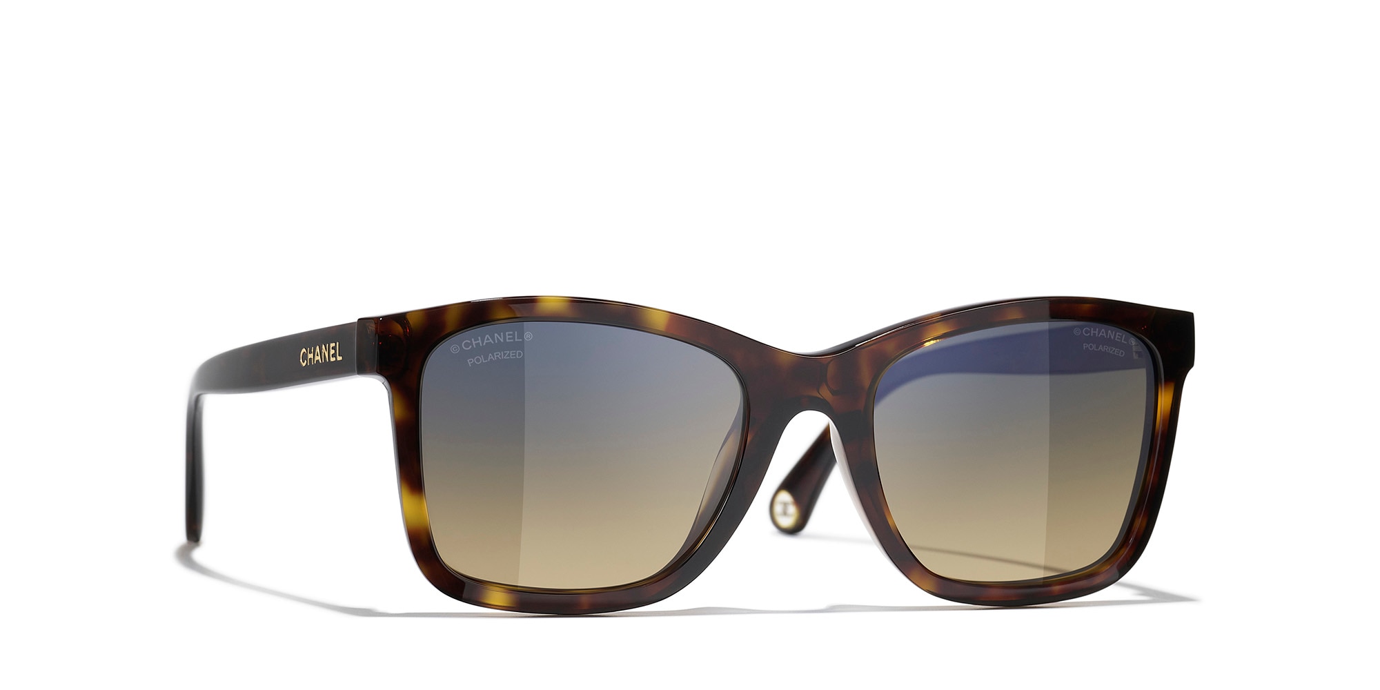 Chanel Woman Sunglass Rectangle Sunglasses CH5551U -  Frame color: Dark Havana, Lens color: Brown