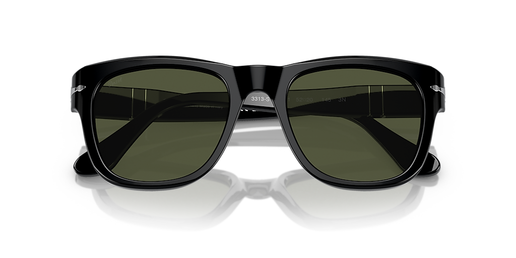 PERSOL PO3313S Black - Unisex Luxury Sunglasses, Green Lens