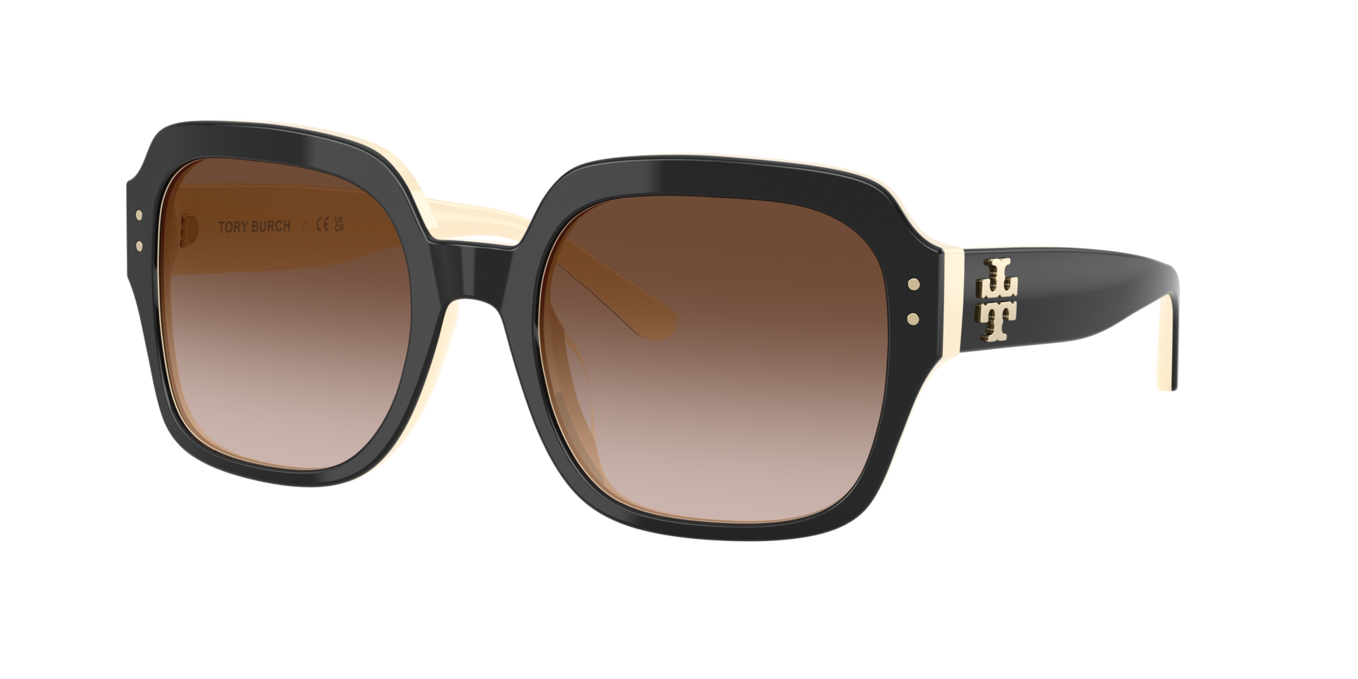 Tory Burch Woman Sunglass TY7143U - Frame color: Black/Ivory, Lens color: Brown Gradient