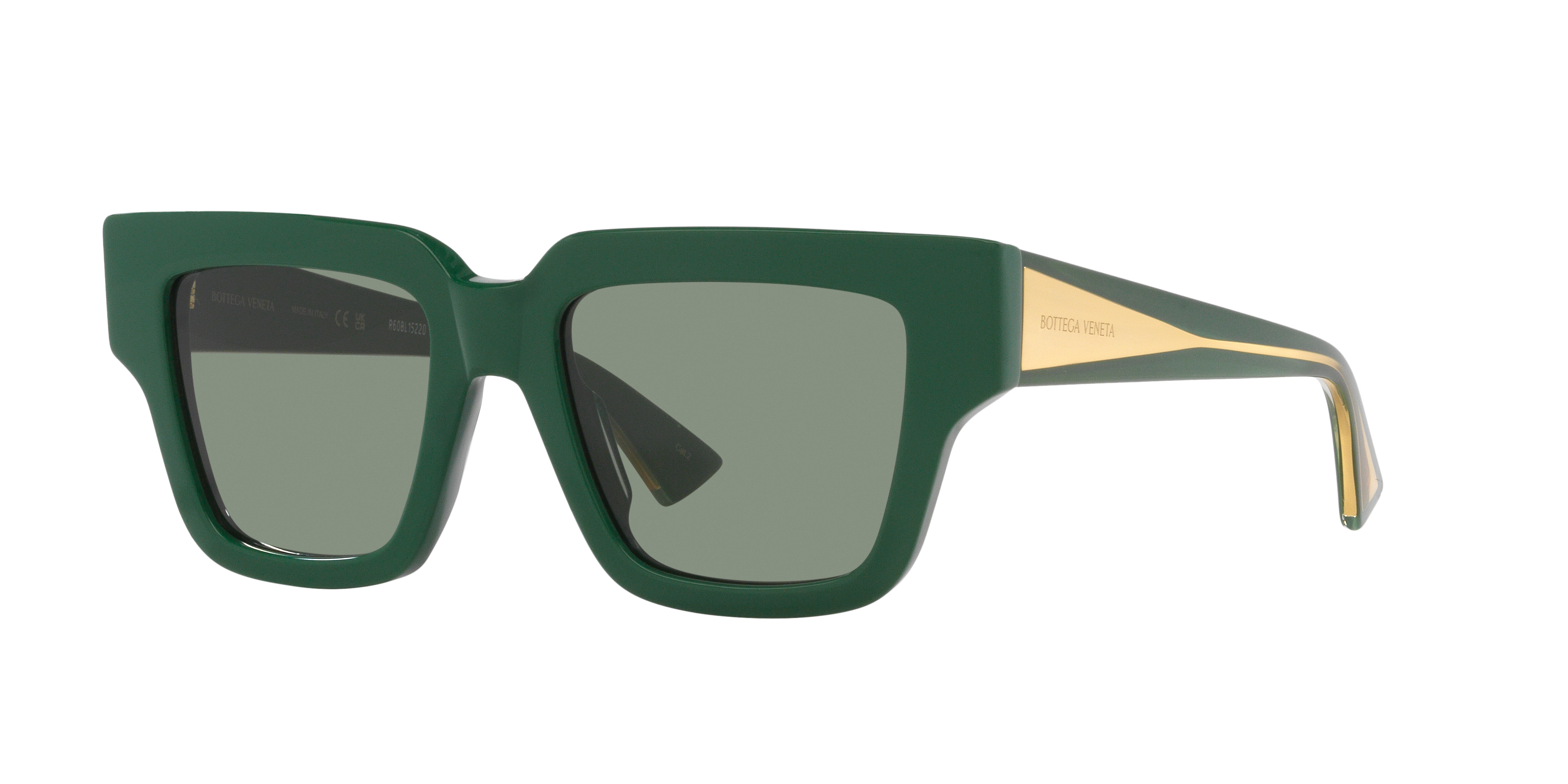 BOTTEGA VENETA レクタンクルフレムサンクラス BV1276S 004 Bottega Veneta BV1276S S (52 - 19) with Green lenses and