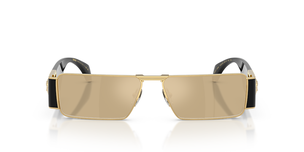 VERSACE VE2286 Gold - Men Luxury Sunglasses, Clear Mirror Real Yellow Gold Lens