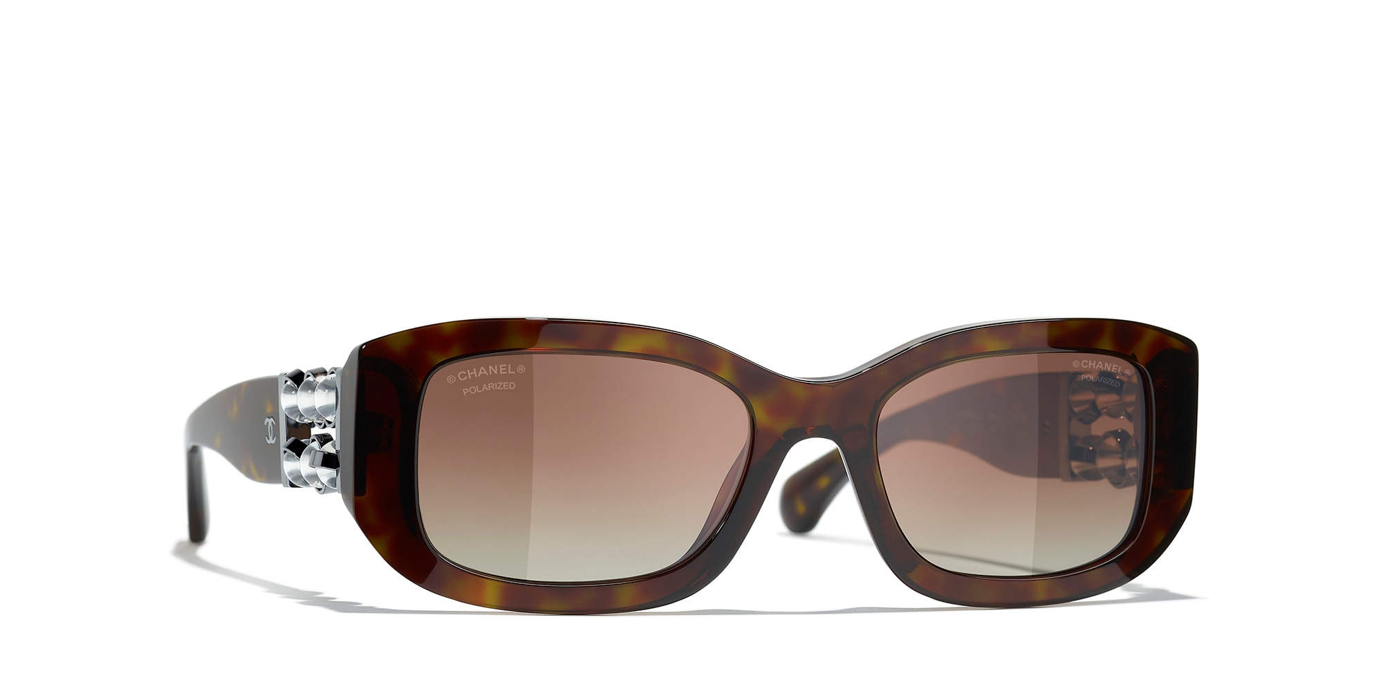 Chanel Woman Sunglass Rectangle Sunglasses CH5542 -  Frame color: Dark Havana, Lens color: Brown