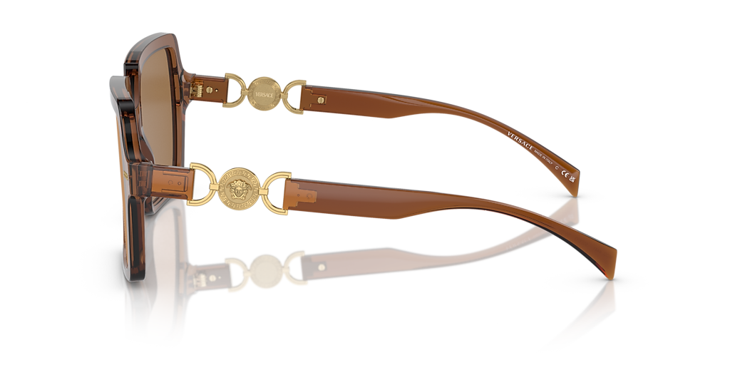 VERSACE VE4441 Transparent Brown - Women Luxury Sunglasses, Brown Orange Metallic Lens