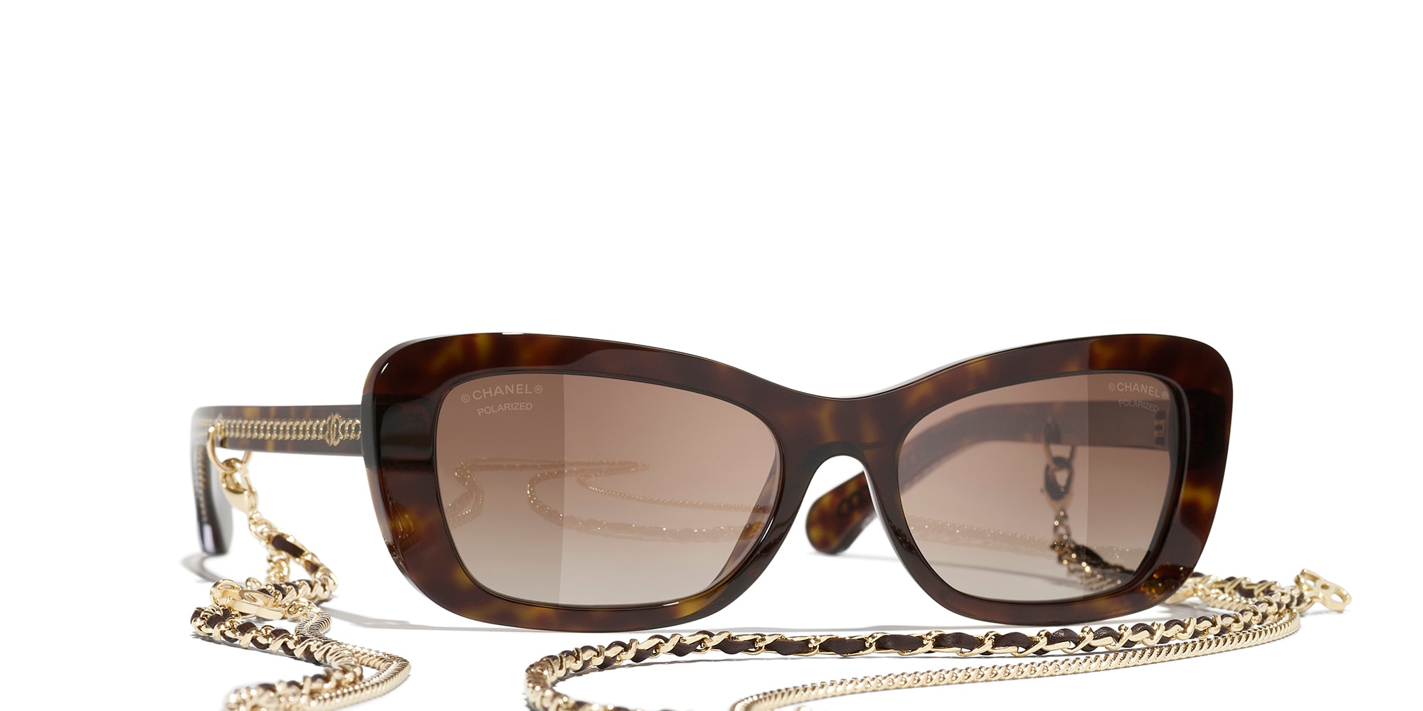 Chanel Woman Sunglass Rectangle Sunglasses CH5553 -  Frame color: Dark Tortoise, Lens color: Brown