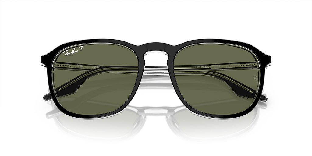RAY-BAN RB2203 Black On Transparent - Unisex Sunglasses, Green Lens