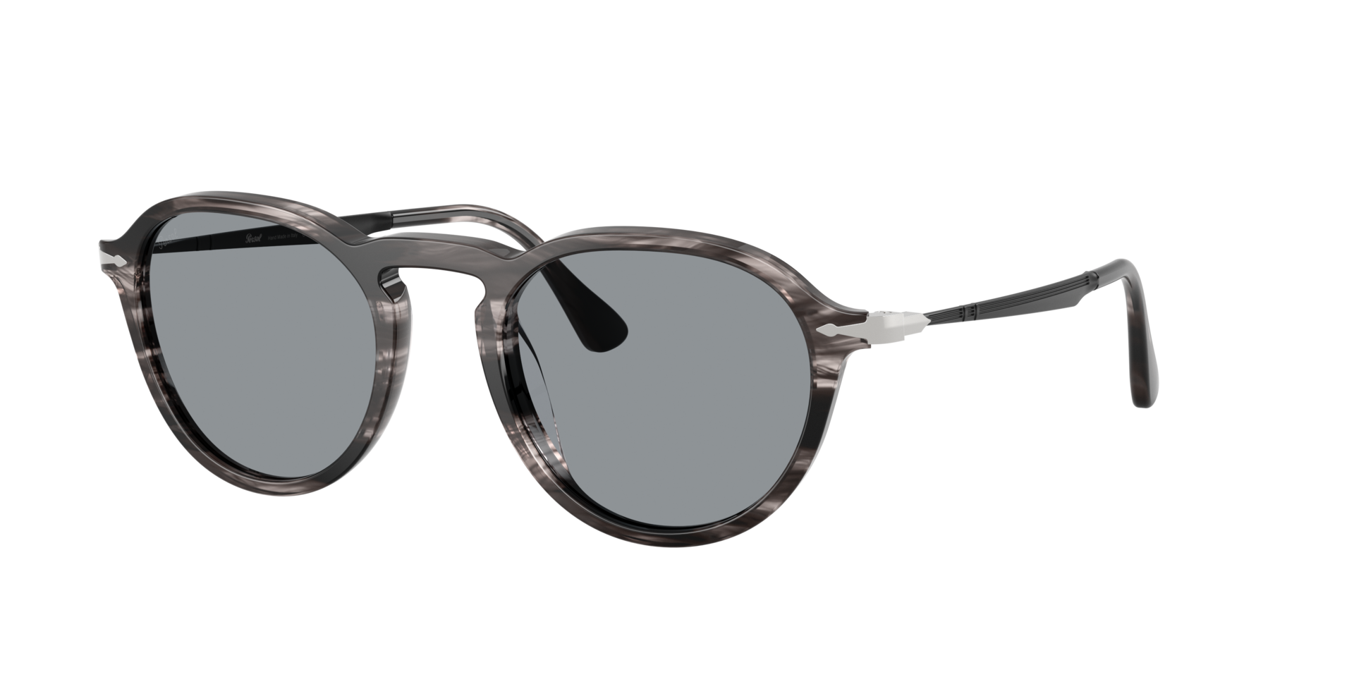 Persol Unisex Sunglass PO3383S -  Frame color: Striped Black & Grey, Lens color: Blue
