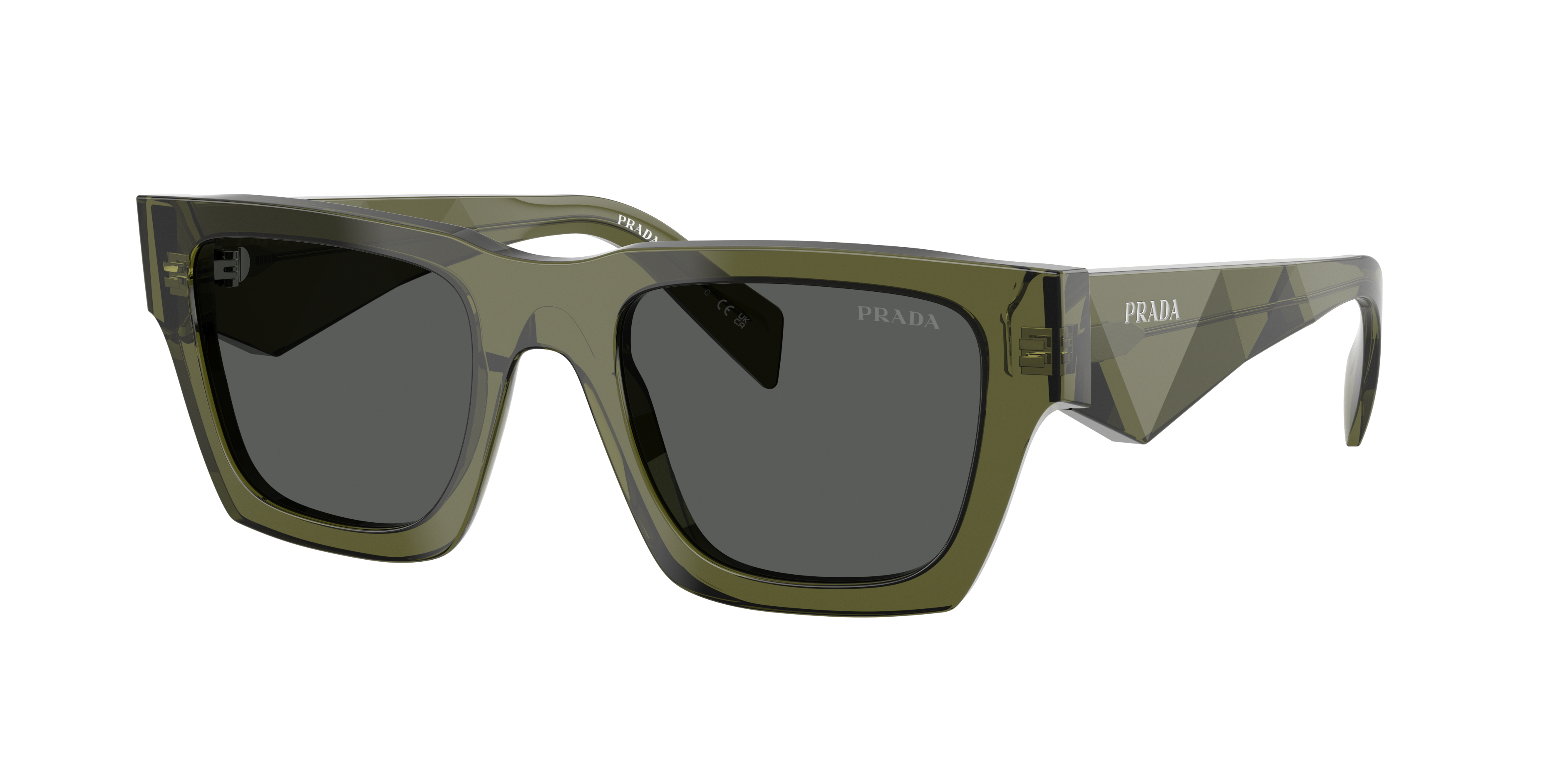 Prada Man Sunglass PR A06S -  Frame color: Transparent Military, Lens color: Dark Grey