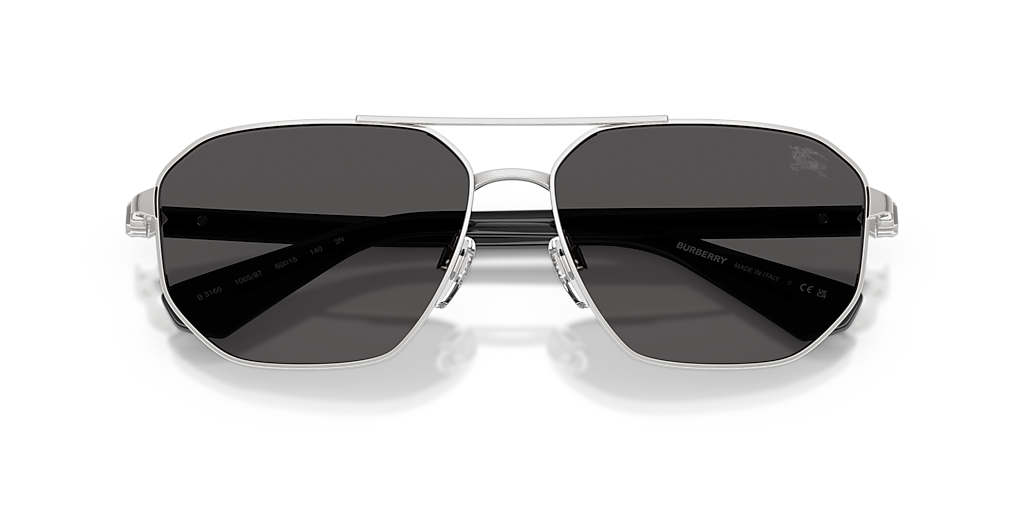 BURBERRY BE3166 Light Gold - Men Luxury Sunglasses, Petrol Green Mirror Silver Lens