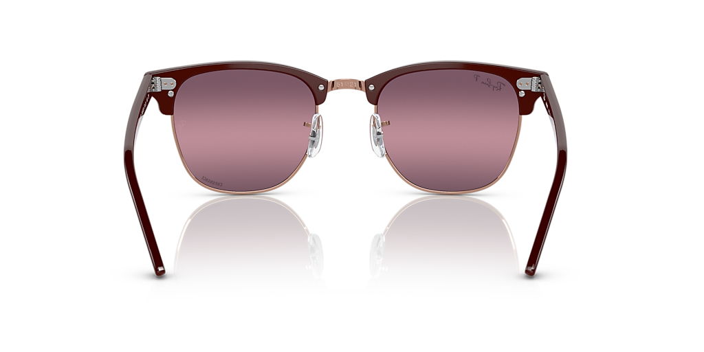 RAY-BAN RB3016 Clubmaster Chromance Bordeaux On Rose Gold - Sunglasses, Gold/Red Lens