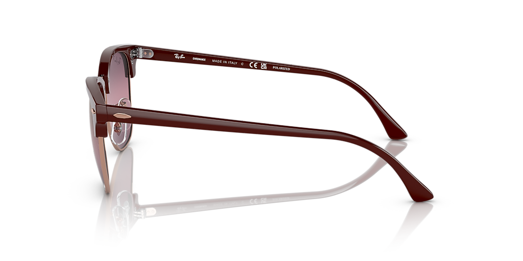 RAY-BAN RB3016 Clubmaster Chromance Bordeaux On Rose Gold - Sunglasses, Gold/Red Lens