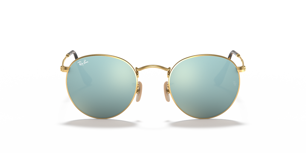 RAY-BAN RB3447N Round Flat Lenses Arista Gold - Men Sunglasses, Silver Flash Lens