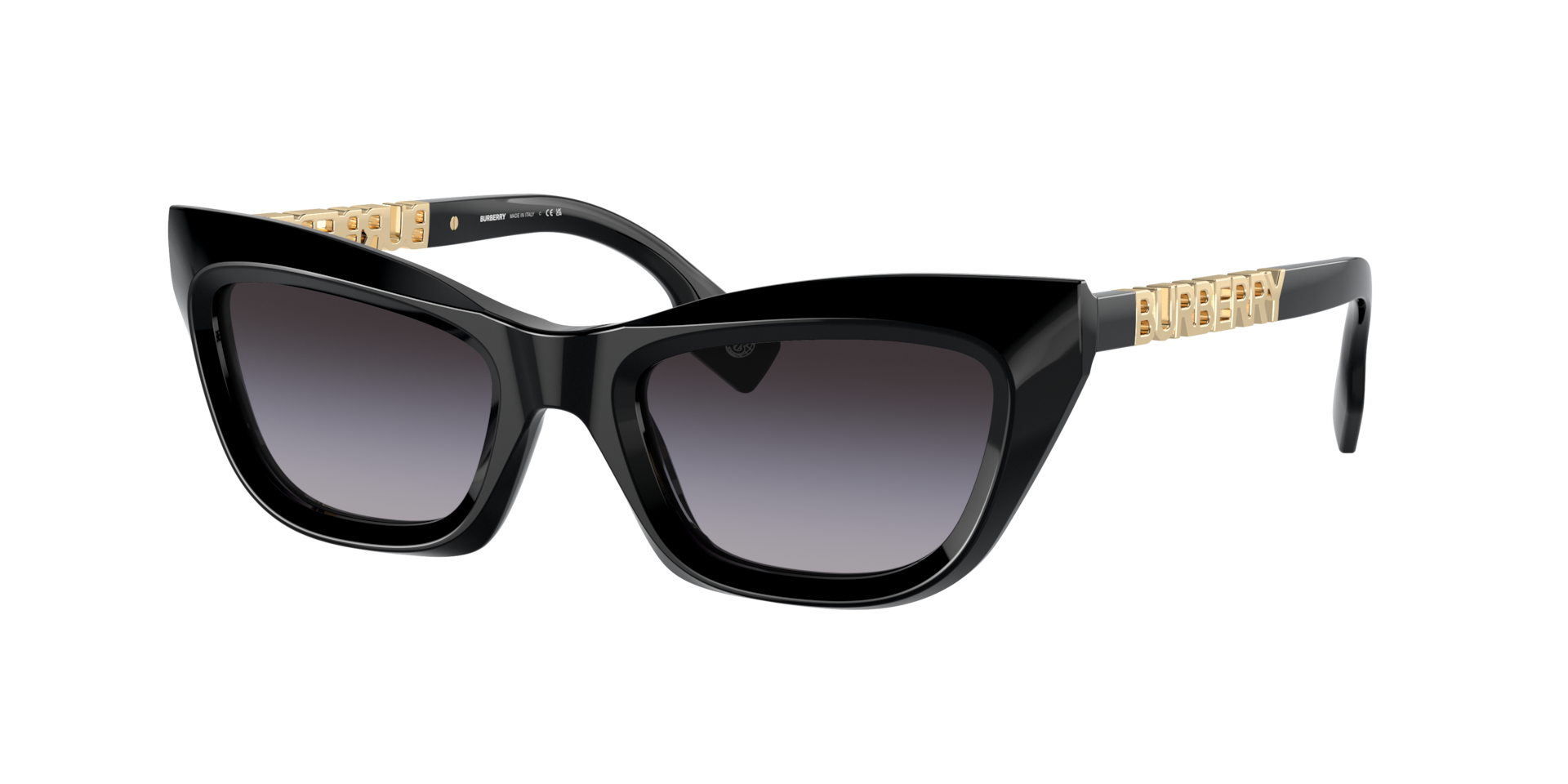 New Burberry Sunglasses Black Cat Eye Check Arms Gold Hardware Womens BURBERRY Tubular Check Round Sunglasses​ in Black - Women | Burberry  main image 2