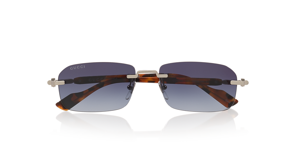 Gucci GG1221S M (56 - 16) com Lentes Azul e Armação Prata
