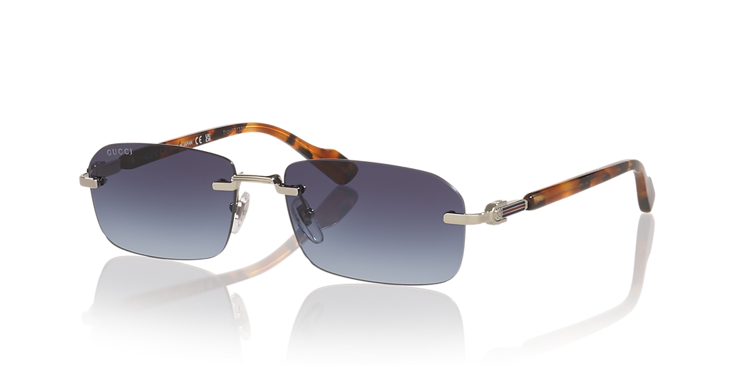 Gucci GG1221S M (56 - 16) com Lentes Azul e Armação Prata