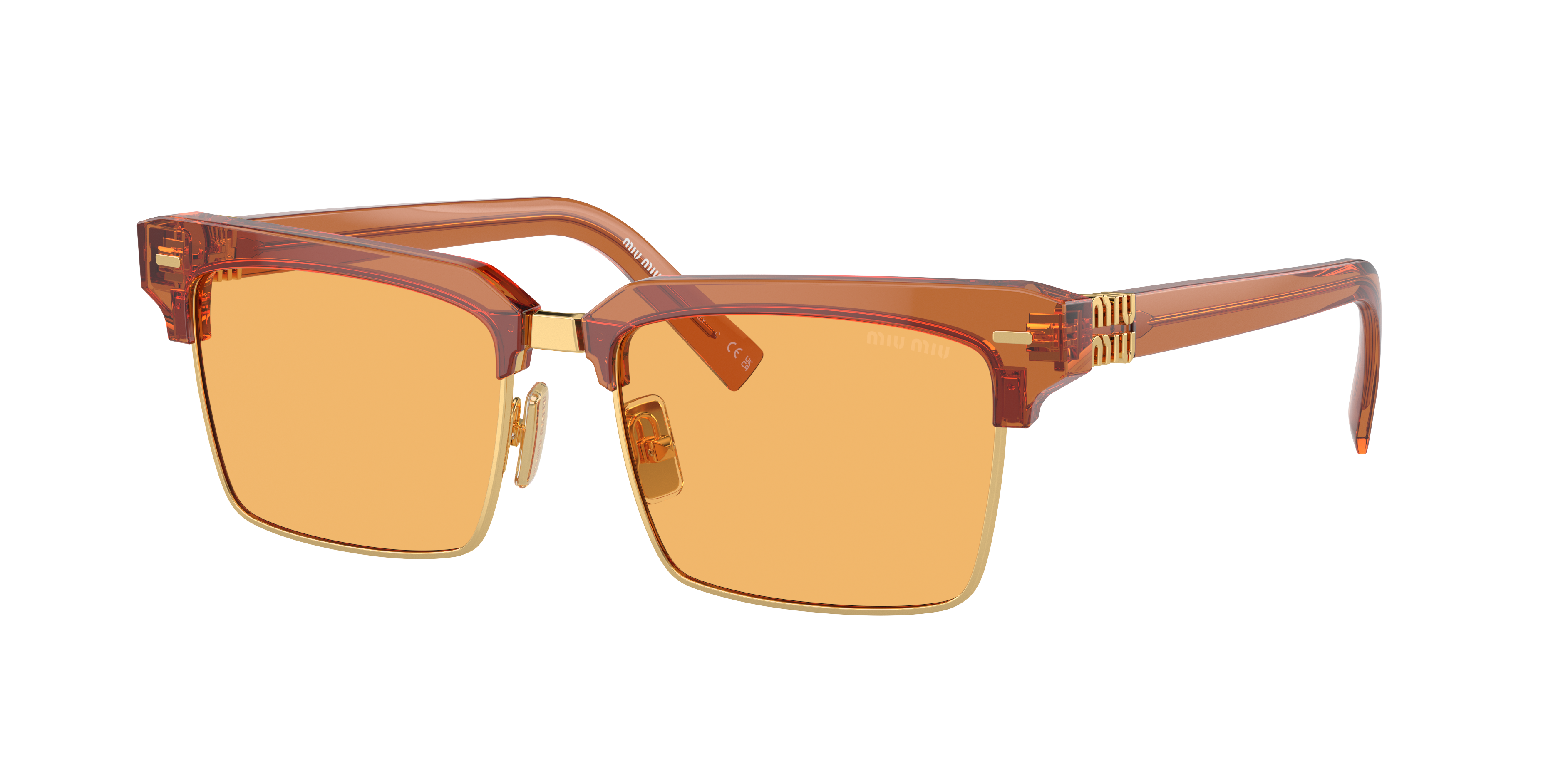 Miu Miu Woman Sunglass MU 10ZS -  Frame color: Caramel Transparent, Lens color: Yellow