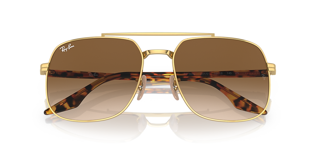 ★RECLOW★ STAINLESS GB97 SUNGLASS GOLD Ray-Ban RB3699 L (59 - 18) with Brown lenses and Gold frame