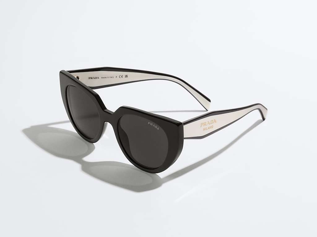PRADA PR 14WS Black/Talc - Women Luxury Sunglasses, Dark Grey Lens