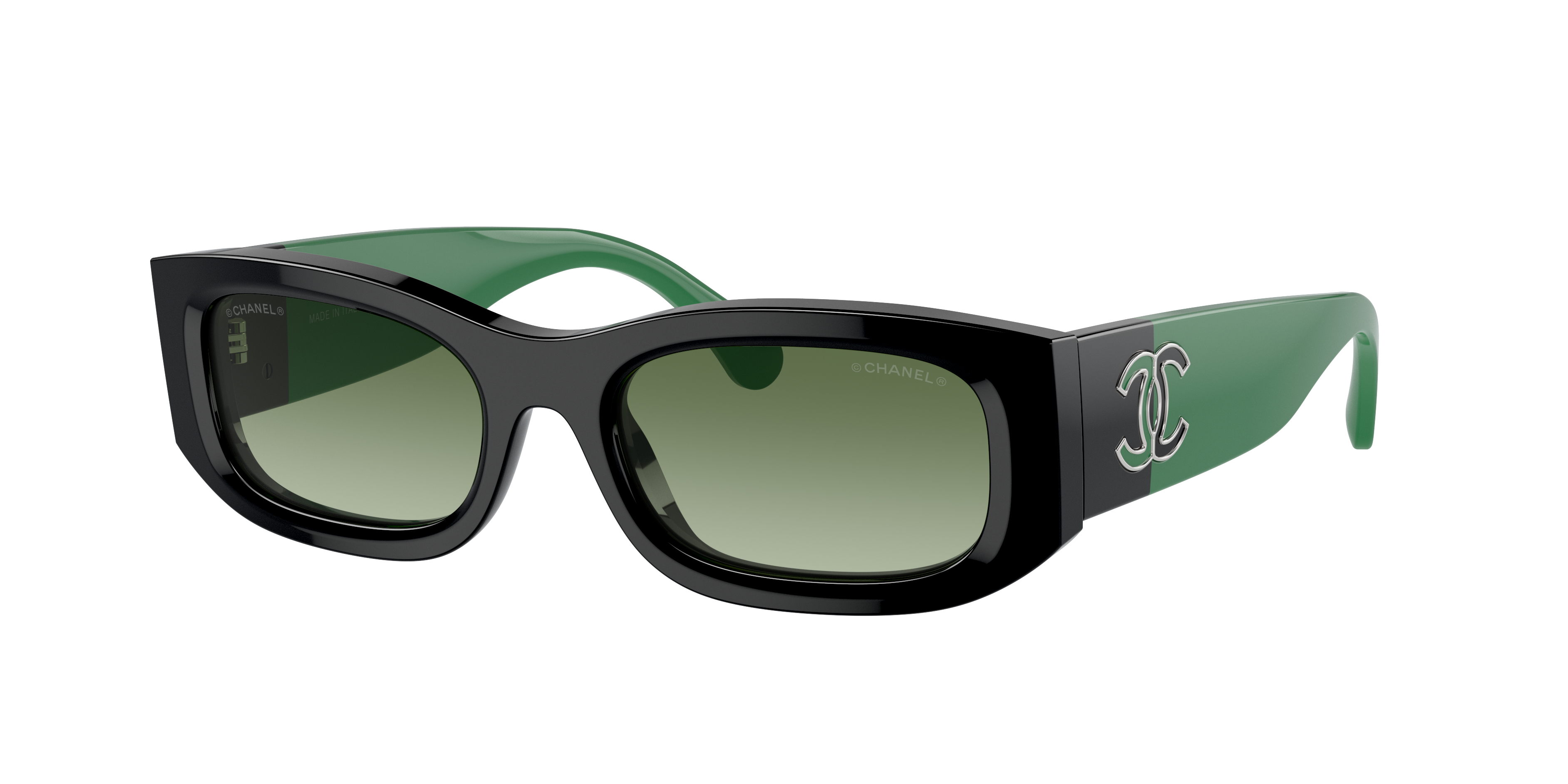 Chanel Woman Sunglass Rectangle Sunglasses CH5525A -  Frame color: Black, Lens color: Green