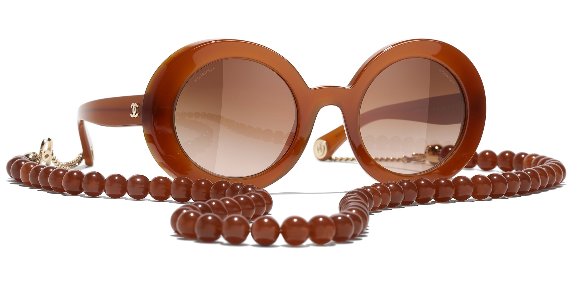 Chanel Woman Sunglass Round Sunglasses CH5489 -  Frame color: Brown & Gold, Lens color: Brown