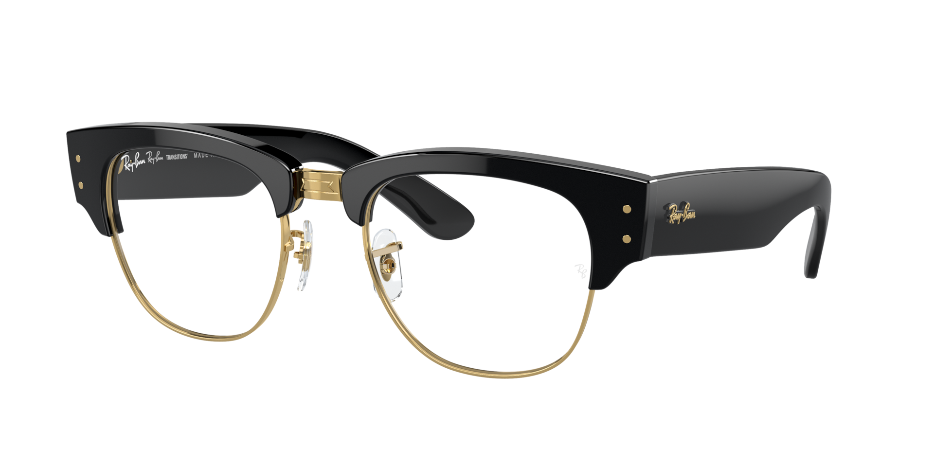 Ray-Ban Unisex Sunglass Mega Clubmaster Transitions® -  Frame color: Black On Gold, Lens color: Clear/Blue