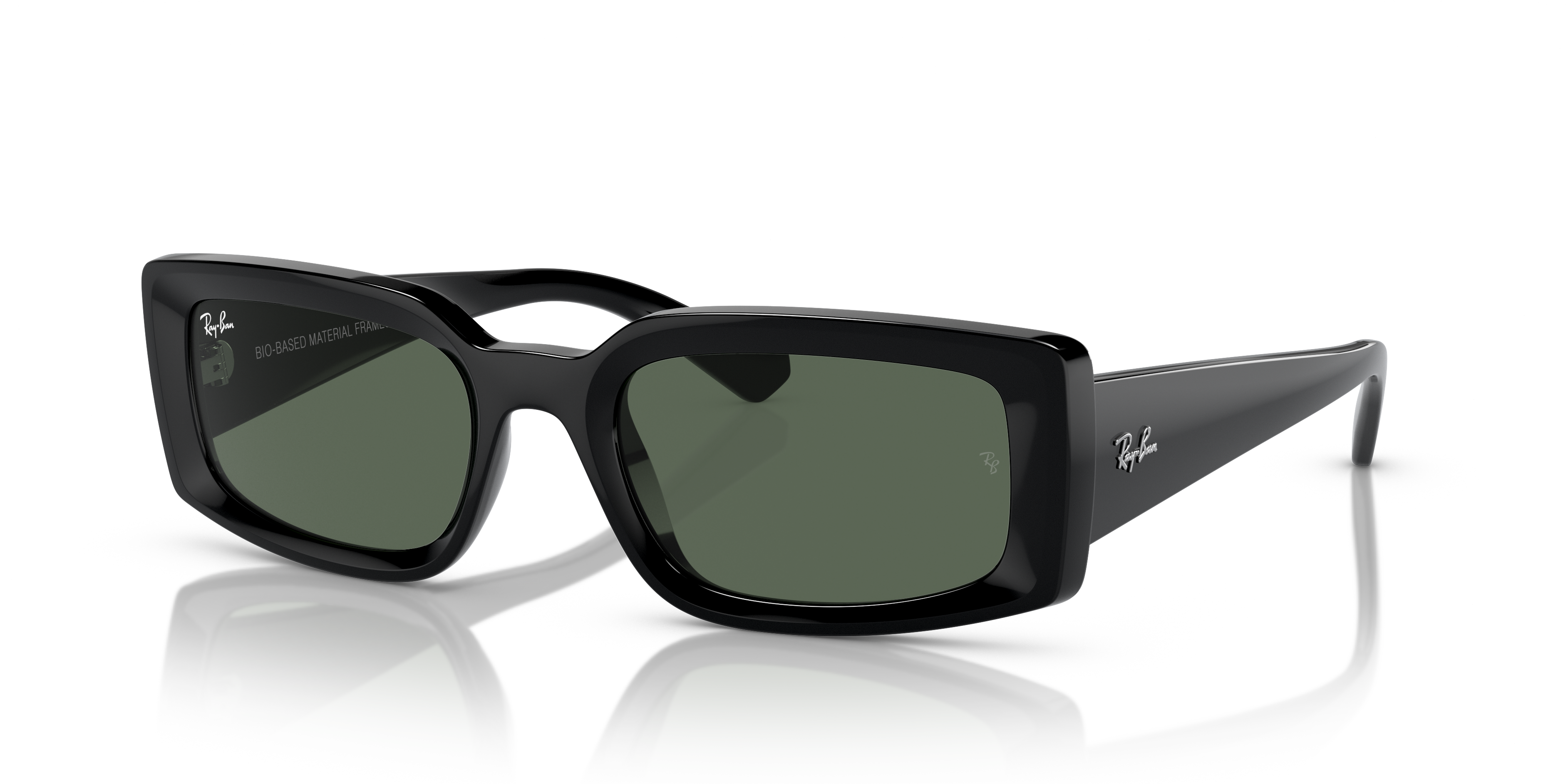 Ray-Ban KILIANE BIO-BASED スクエア サングラス 黒 Ray-Ban Kiliane Bio-Based M (54 - 21) with Green lenses and Black