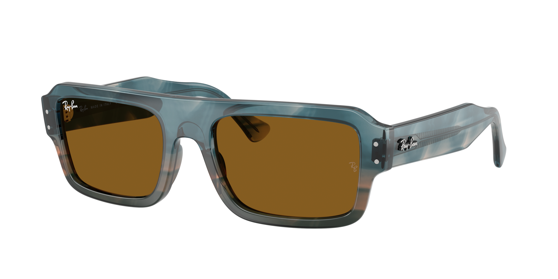 Ray-Ban Unisex Sunglass Flacko Bio-Based - Rahmenfarbe: Havana Blau, Linsenfarbe: Braun