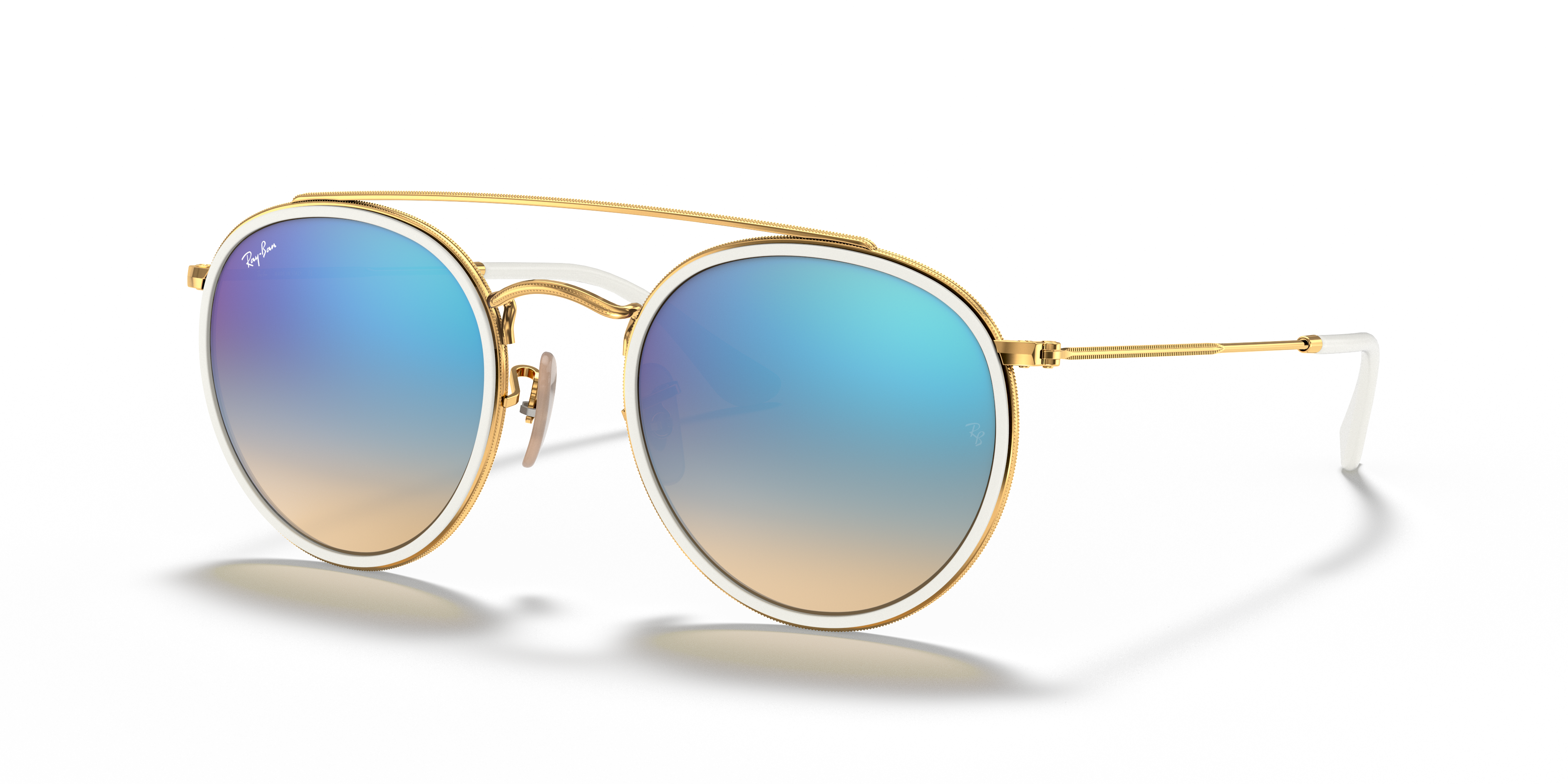 Ray-Ban Round Double Bridge M (51 - 22) with Blue lenses and Gold