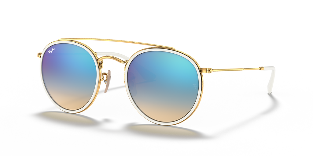 レイバン　サングラス　ROUND DOUBLE BRIDGE RB3647N Ray-Ban Round Double Bridge M (51 - 22) with Blue lenses and Gold