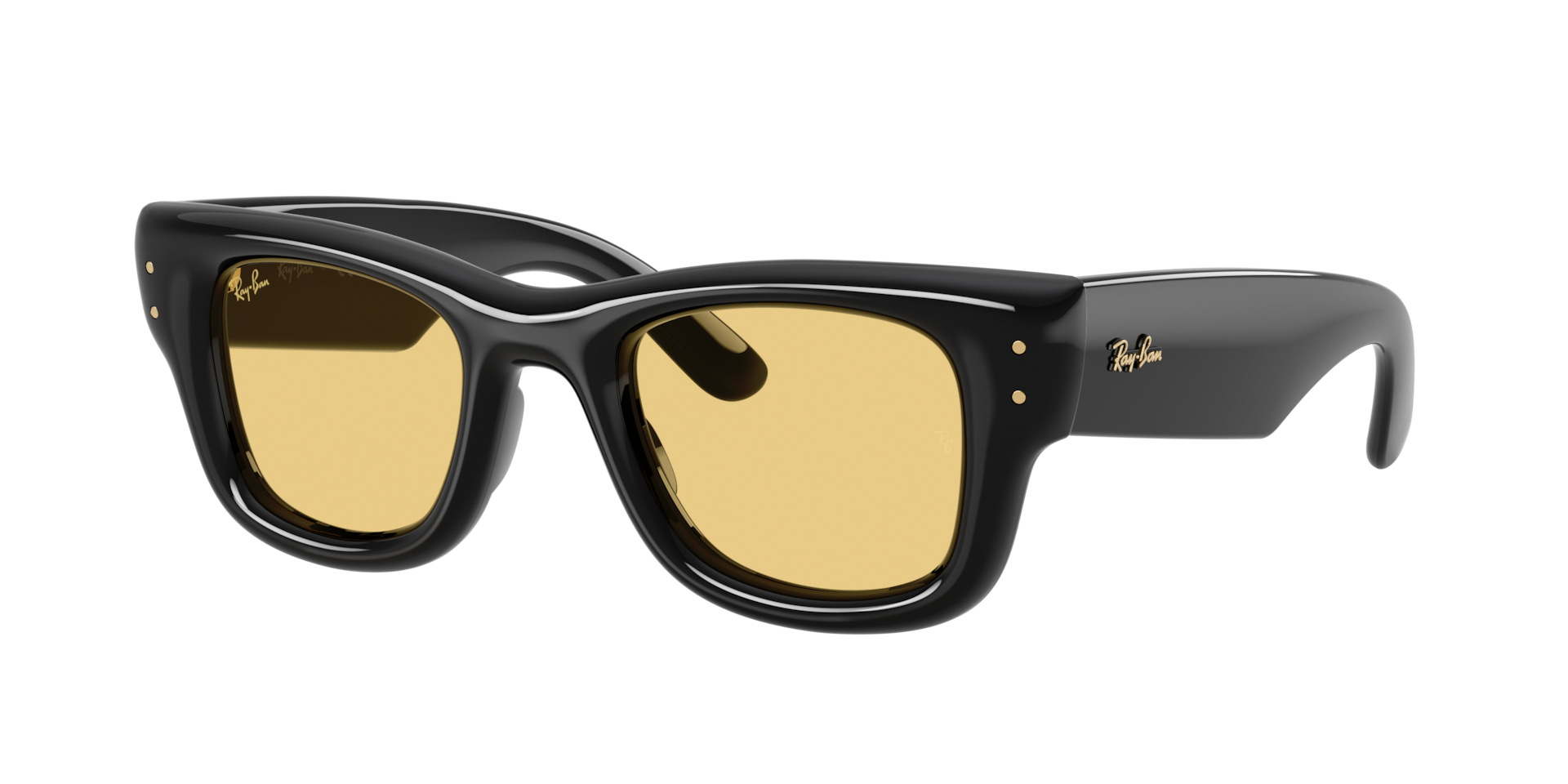 Ray-Ban Unisex Sunglass Wayfarer Puffer - Couleur du Monture: Noir, Couleur de Lentille: Jaune