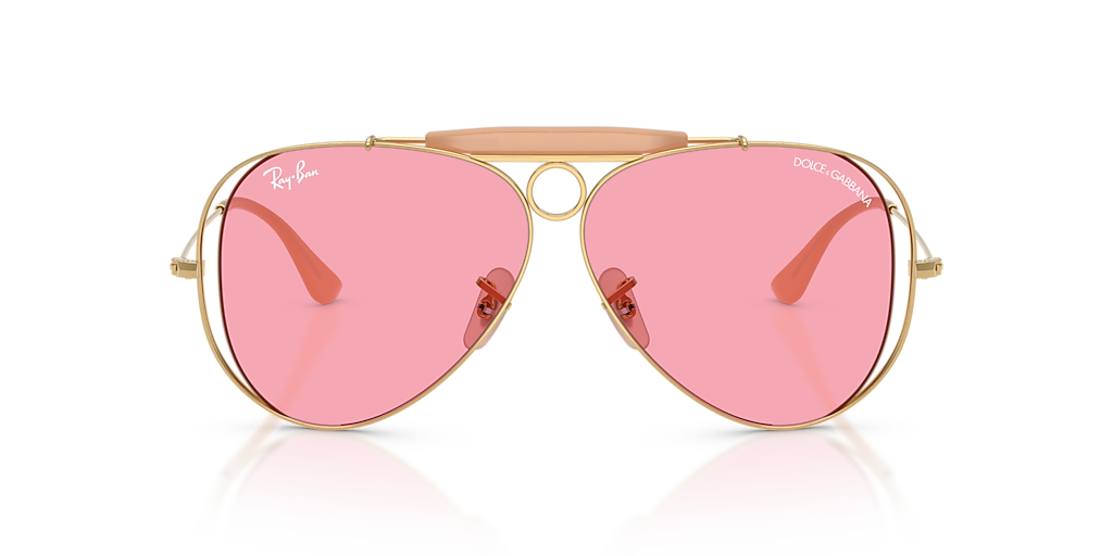 Ray-Ban Gold and Pink Sunglasses Ray-Ban RB3548N Hexagonal pink, gold frame with polarized  main image 3