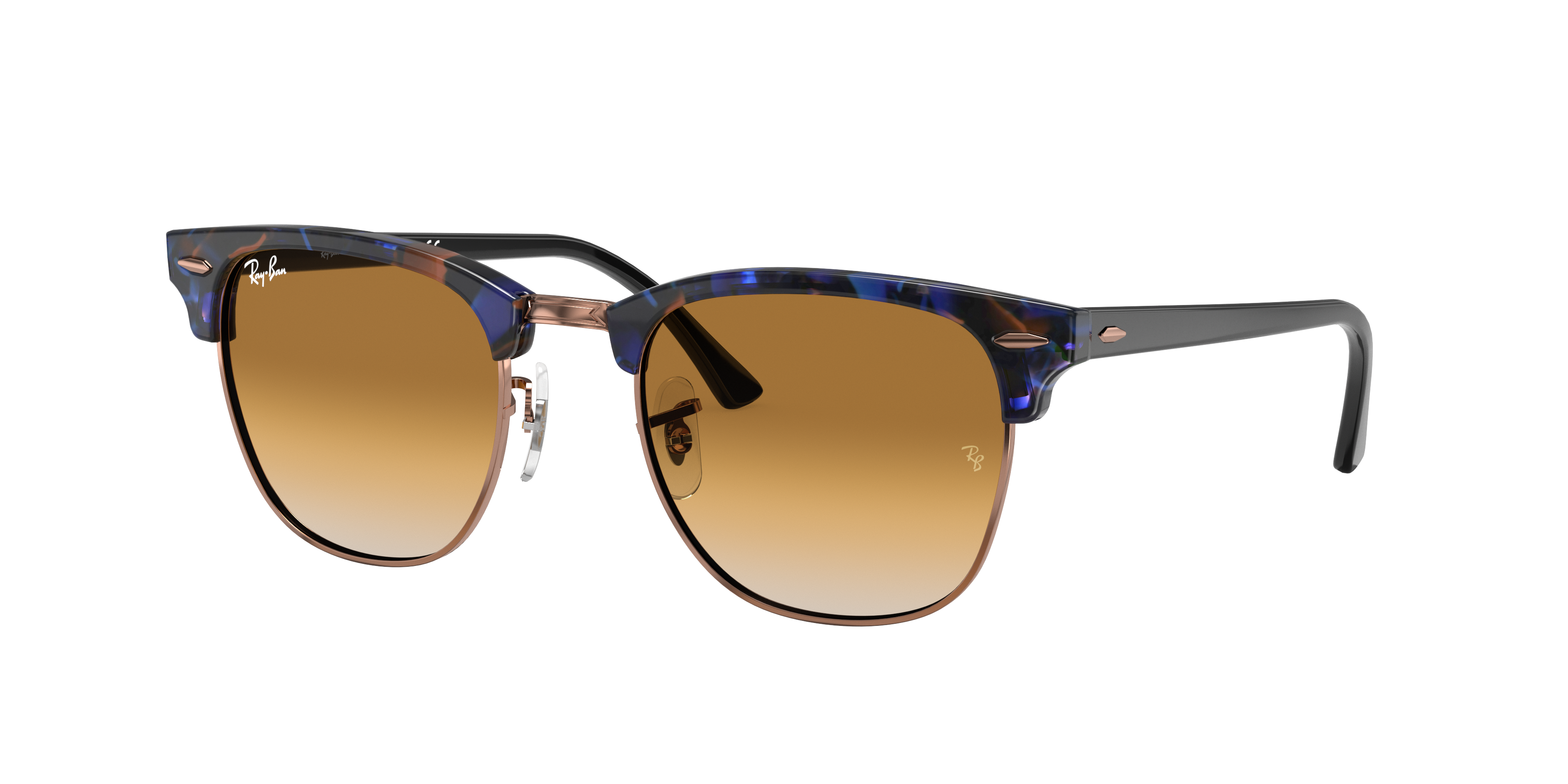 Ray-Ban Unisex Sunglass Clubmaster Fleck -  Frame color: Brown & Blue, Lens color: Light Brown Gradient