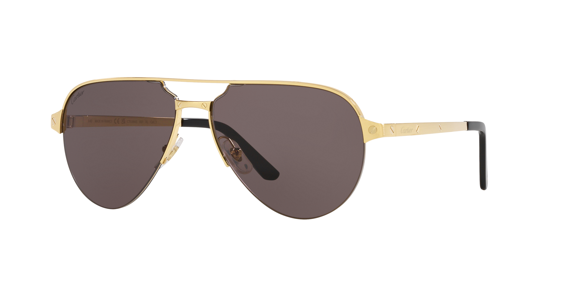 Cartier Homme Sunglass CT0386S - Couleur du Monture: Or, Couleur de Lentille: Gris