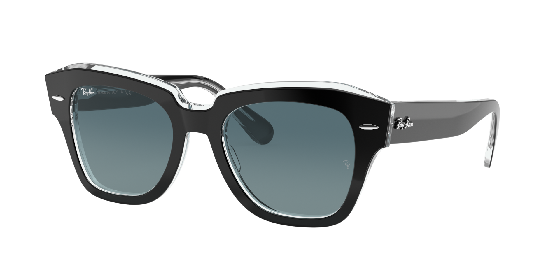 Ray-Ban Sunglasses State Street - Black On Transparent Frame Blue Lenses 52-20, RB2186 - Image 2