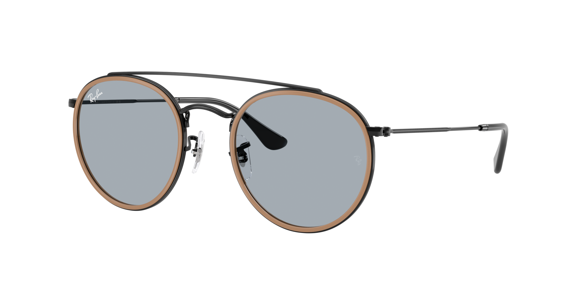 Ray-Ban Unisex Sunglass Round Double Bridge -  Frame color: Black, Lens color: Blue