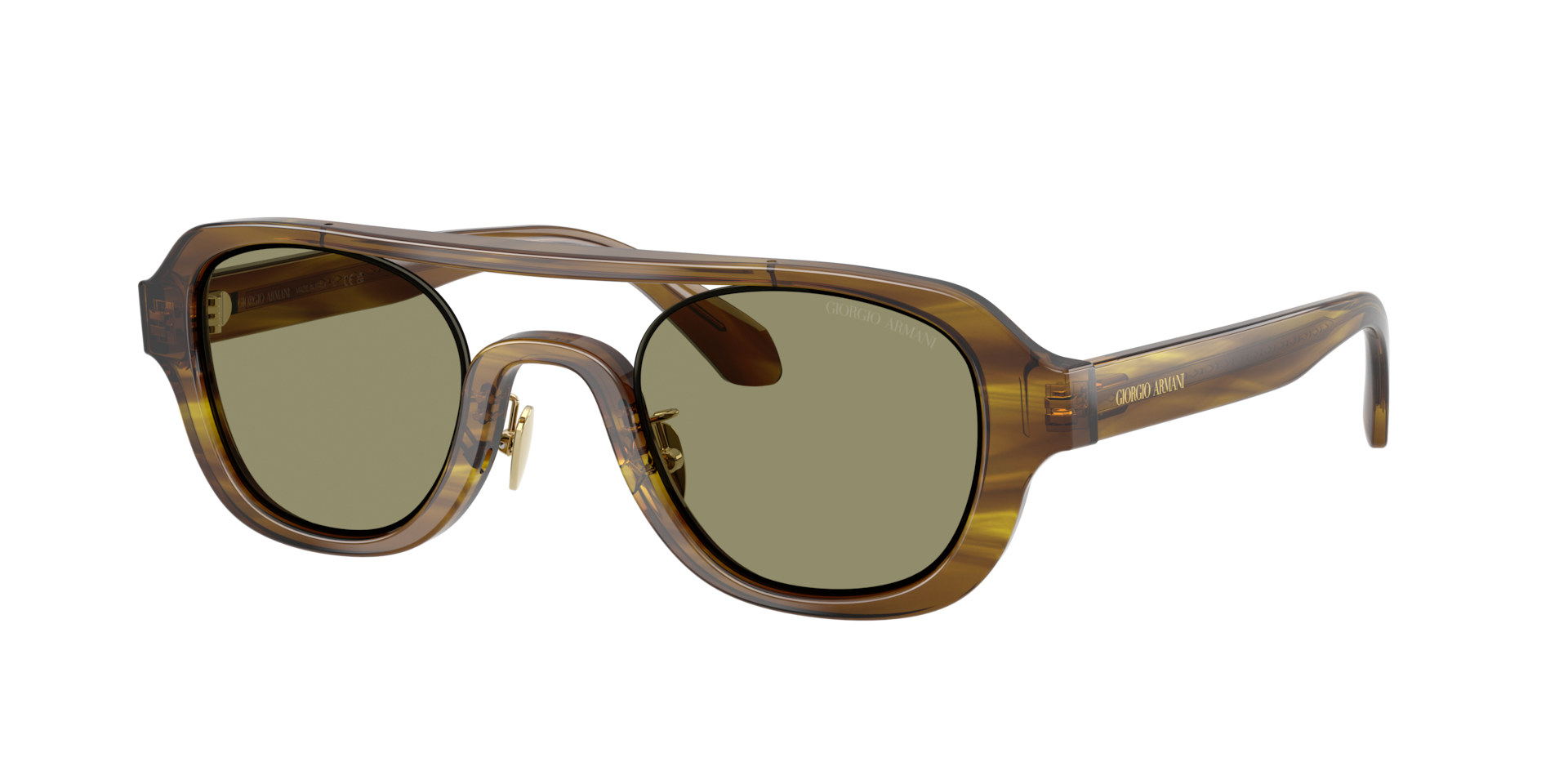 Giorgio Armani Mann Sunglass AR8247 - Rahmenfarbe: Braun gestreift & Hellbraun, Linsenfarbe: Grün