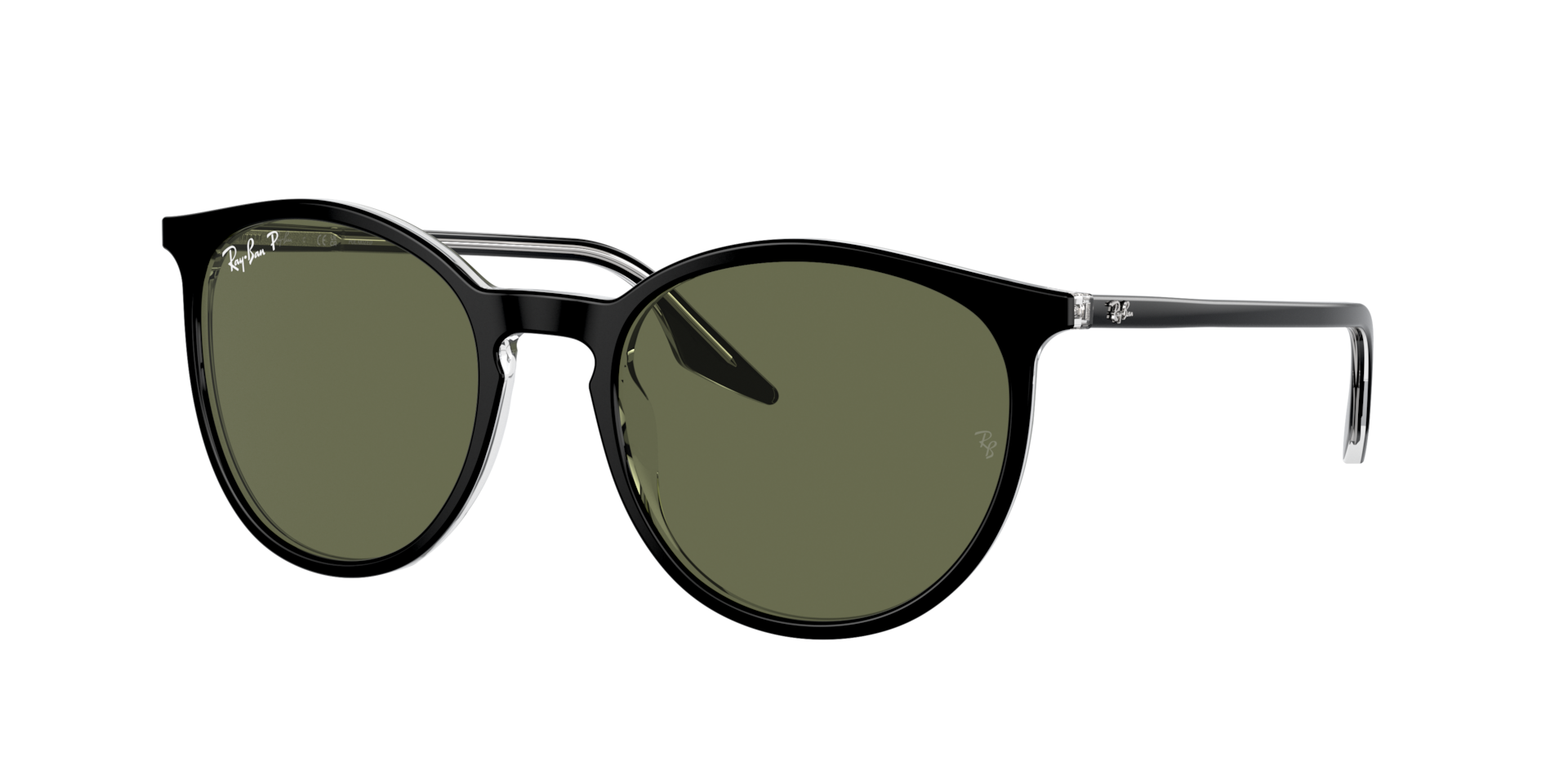 Ray-Ban Unisex Sunglass RB2204 -  Frame color: Black On Transparent, Lens color: Green Polarized