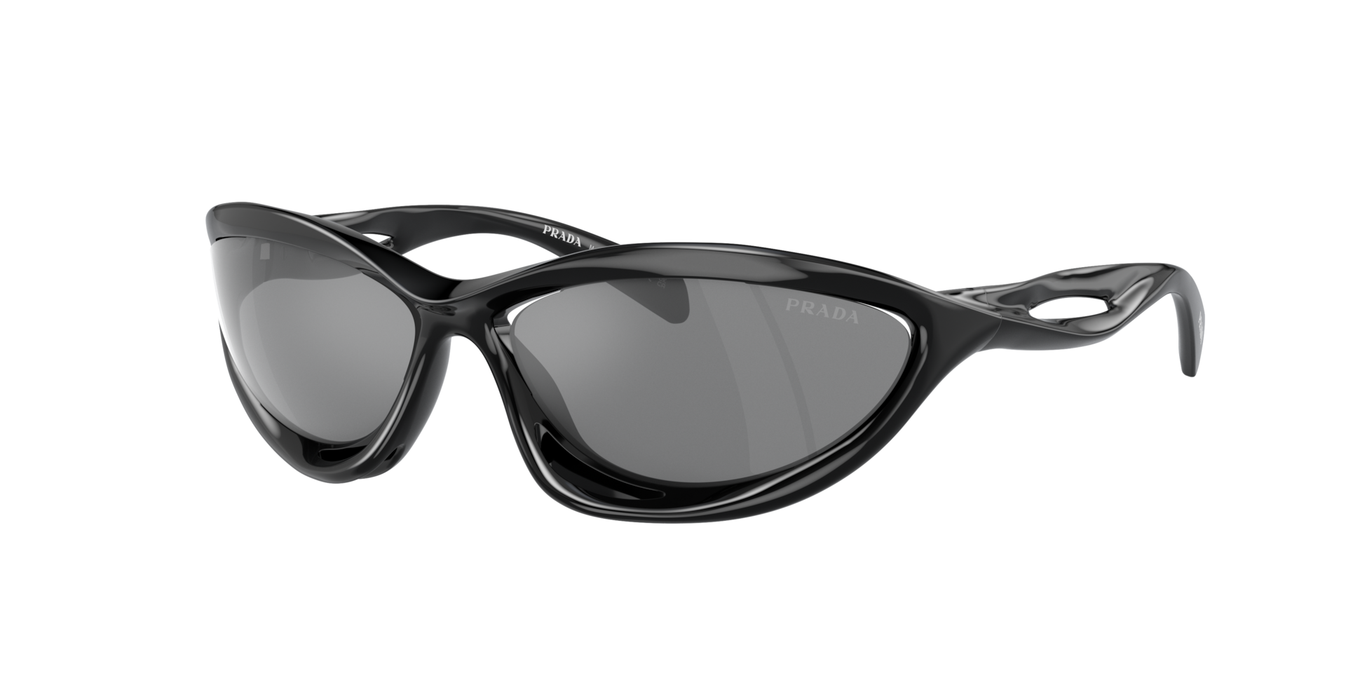 Prada Mann Sunglass PR A26S - Rahmenfarbe: Schwarz, Linsenfarbe: Grau verspiegelt Silber