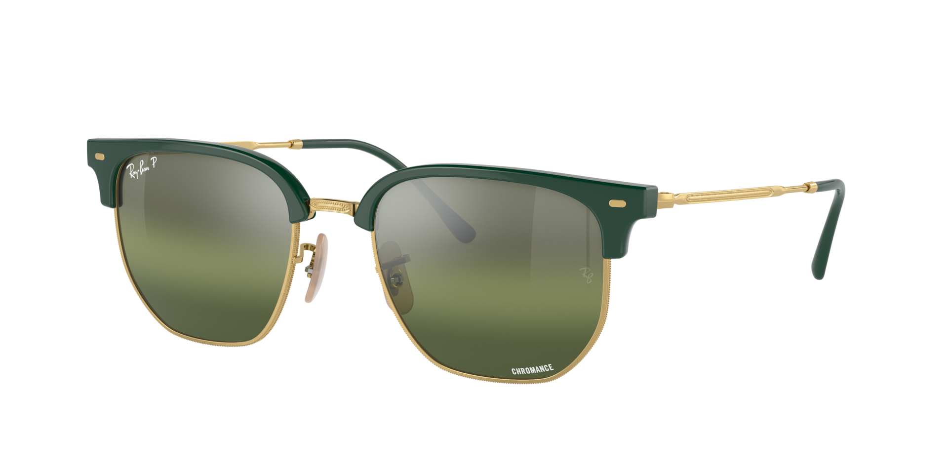 RAY-BAN Unisex Sunglasses RB4416F New Clubmaster Polarized+ Lenses  -  Frame color: Green On Gold, Lens color: Silver Polarised+