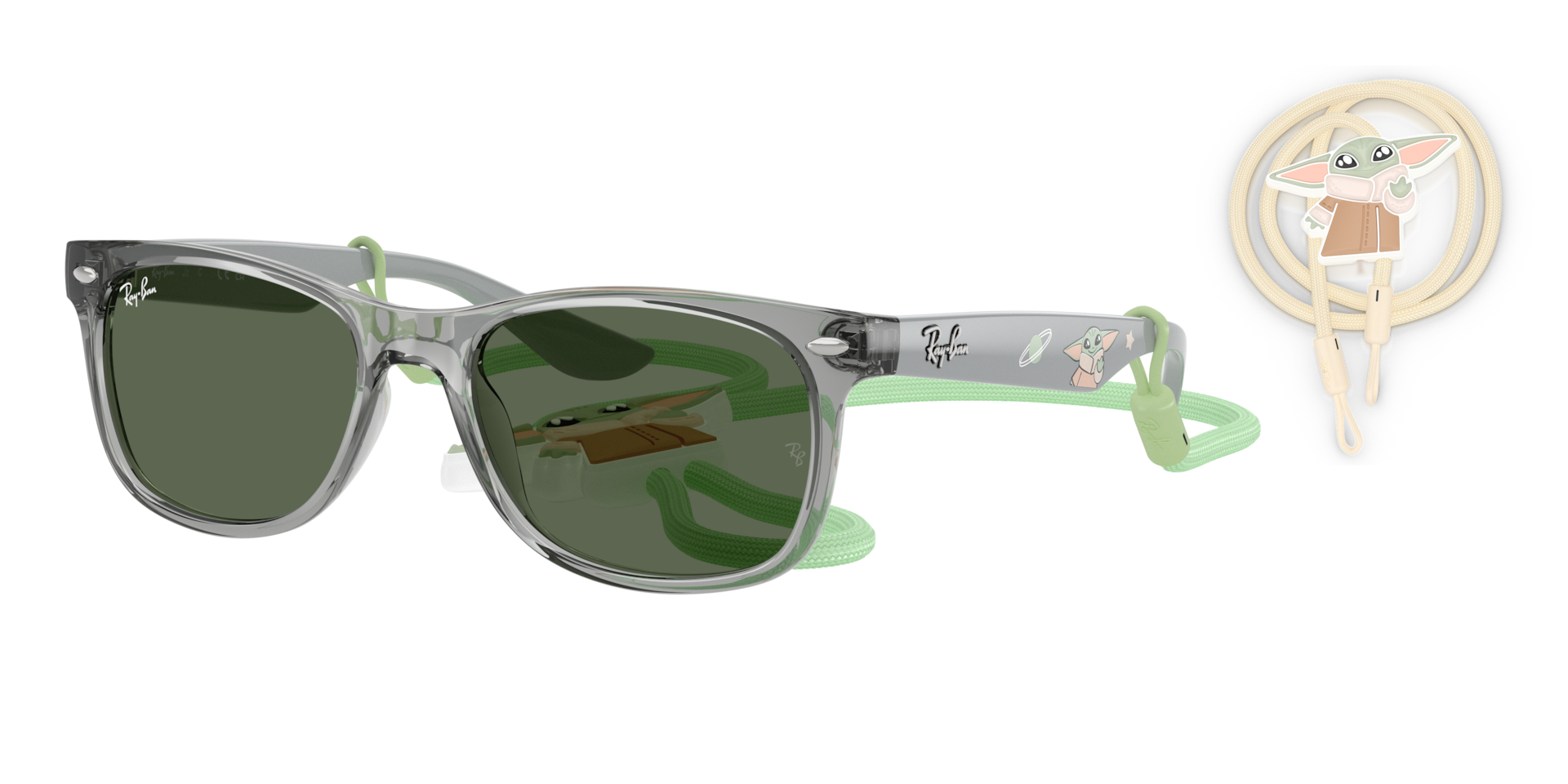 Ray-Ban Unisex Sunglass Ray-Ban Star Wars™ – Grogu Mini New Wayfarer -  Framekleur: Transparant grijs, Lenskleur: Donkergroen
