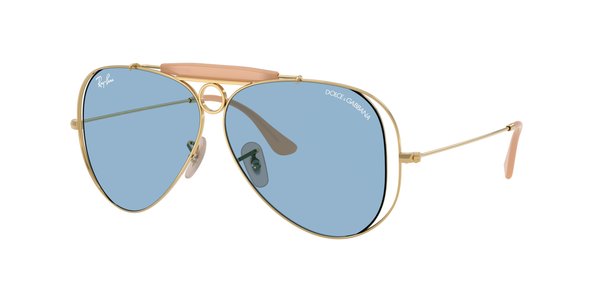 Ray-Ban Unisex Sunglass RB3138M The Shooter By Dolce&Gabbana -  Frame color: Arista Gold, Lens color: Light Blue